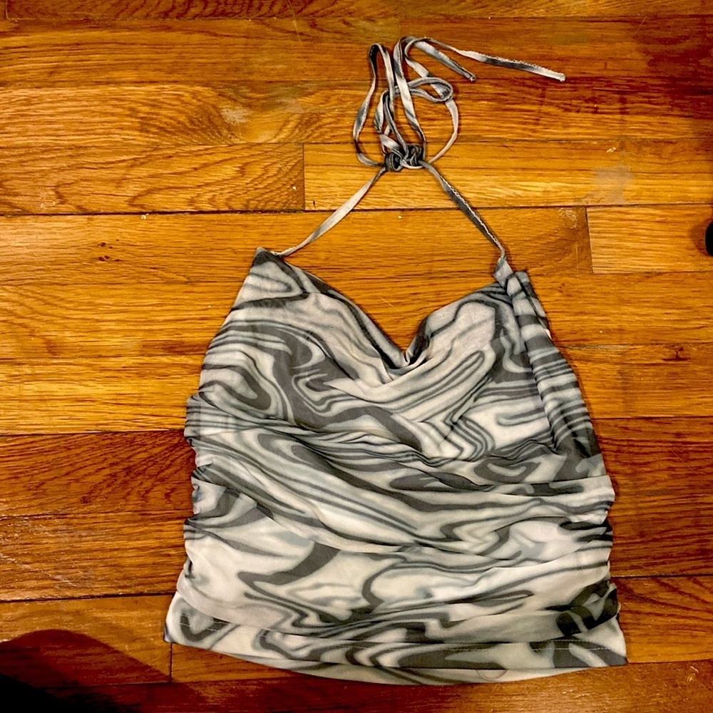 Funky 70s Inspired Scoop Neck Tie Halter Top